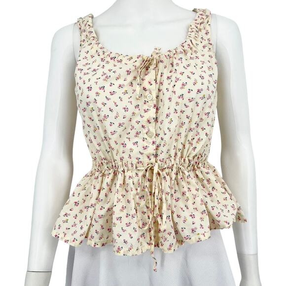 MADEWELL Top Women Size XXS Blouse Shirred Drawstring Floral Tank Top Bight Bud - Picture 1 of 5